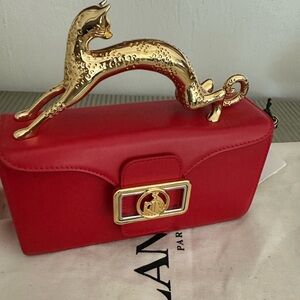 Lanvin Red Clutch with Gold Cat Handle